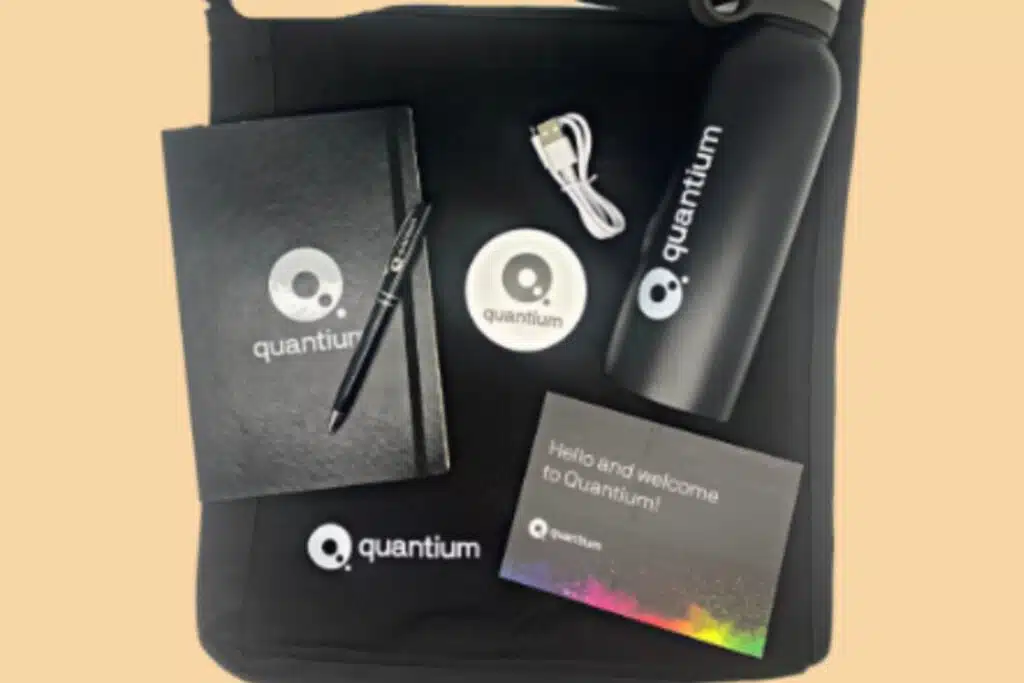 Branded merchandise solutions: Quantium branded merchandise pack made by Honeycomb Agency