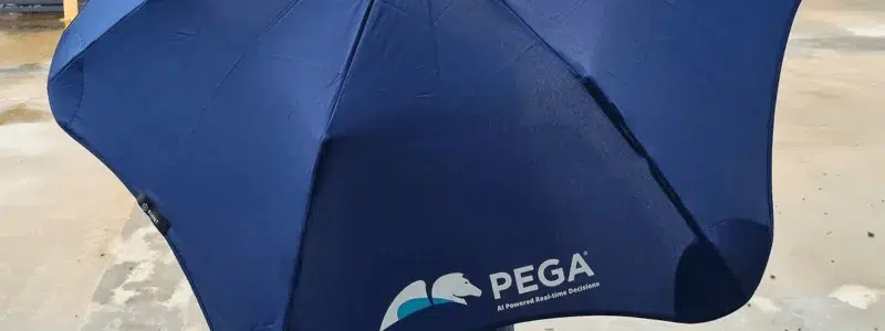 A customised umbrella with a branded design, great for promotional events and corporate gifts.
