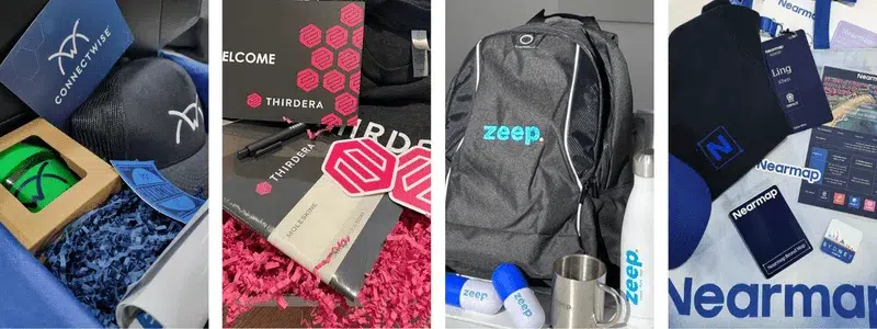 A variety of tailored gift packs from clients