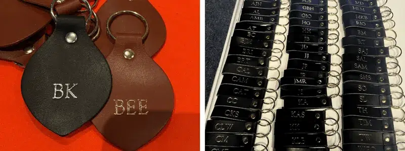 Embossed leather keychain with initials