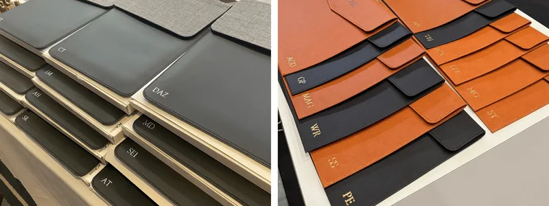 Leather laptop sleeve with embossing</p>
<p>