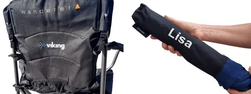 Branded folding chair and umbrella with custom name