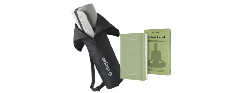 Custom yoga mat with wellness journal promotional merchandise duo