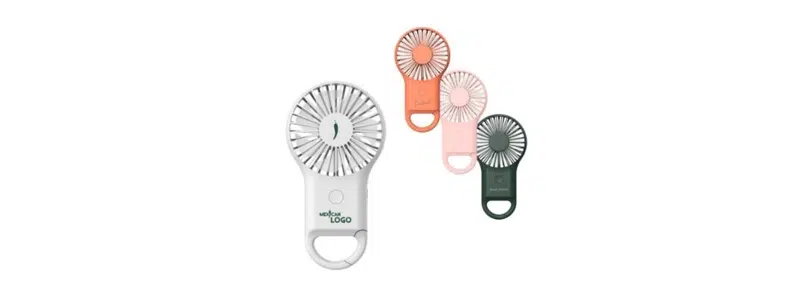 Portable handheld carabiner fan in multiple colours