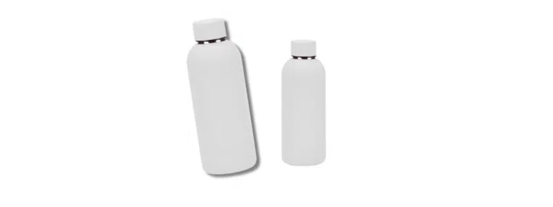 White recycled stainless steel bottles, two sizes