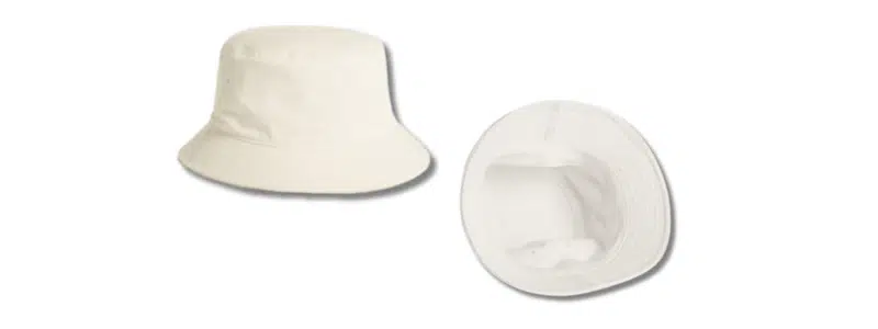 White bucket hat, front and inside views