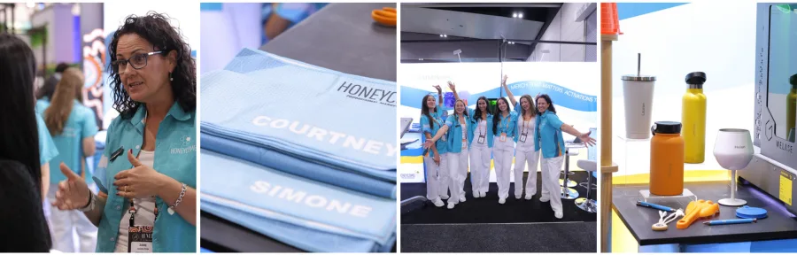 Honeycomb Agency personalised beach towels in Melbourne at AIME 2026.
