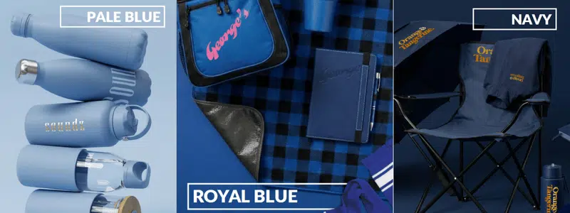 Promotional merchandise by colour in blue shades