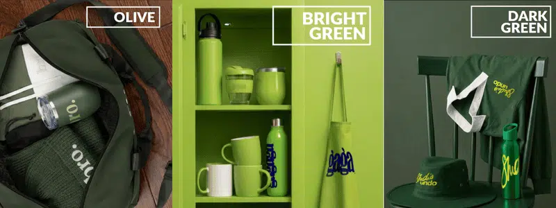 Promotional merchandise by colour in green shades 