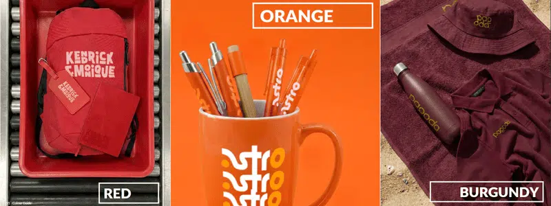 Promotional merchandise by colour in warm tones 