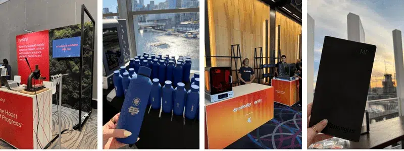 Brand activations Sydney collage showing live event setup, branded bottles, activation station and premium giveaways