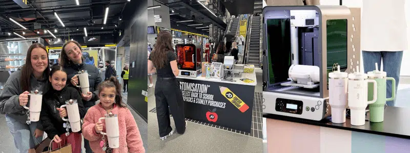 Customers engraving Stanley cups during in-store live personalisation activation