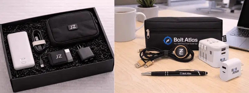 tech gift set with power bank cables and accessories
