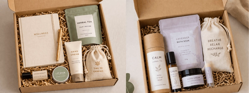 wellness gift box with tea journal and self care items