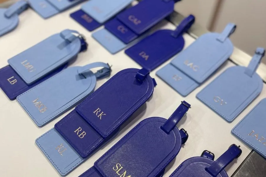Personalised Luggage Tags Blue leather luggage tags personalised with embossed initials